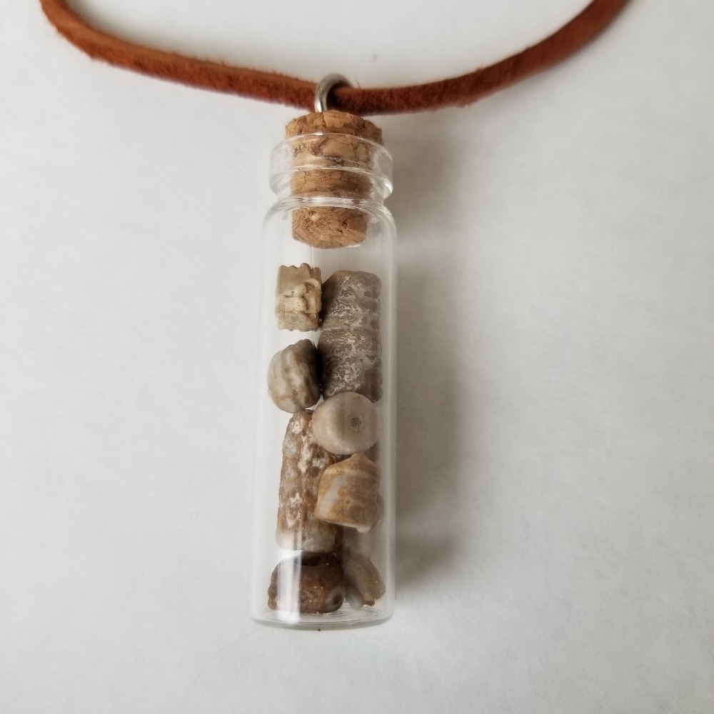 Leather Necklace With Crinoid Filled Bottle